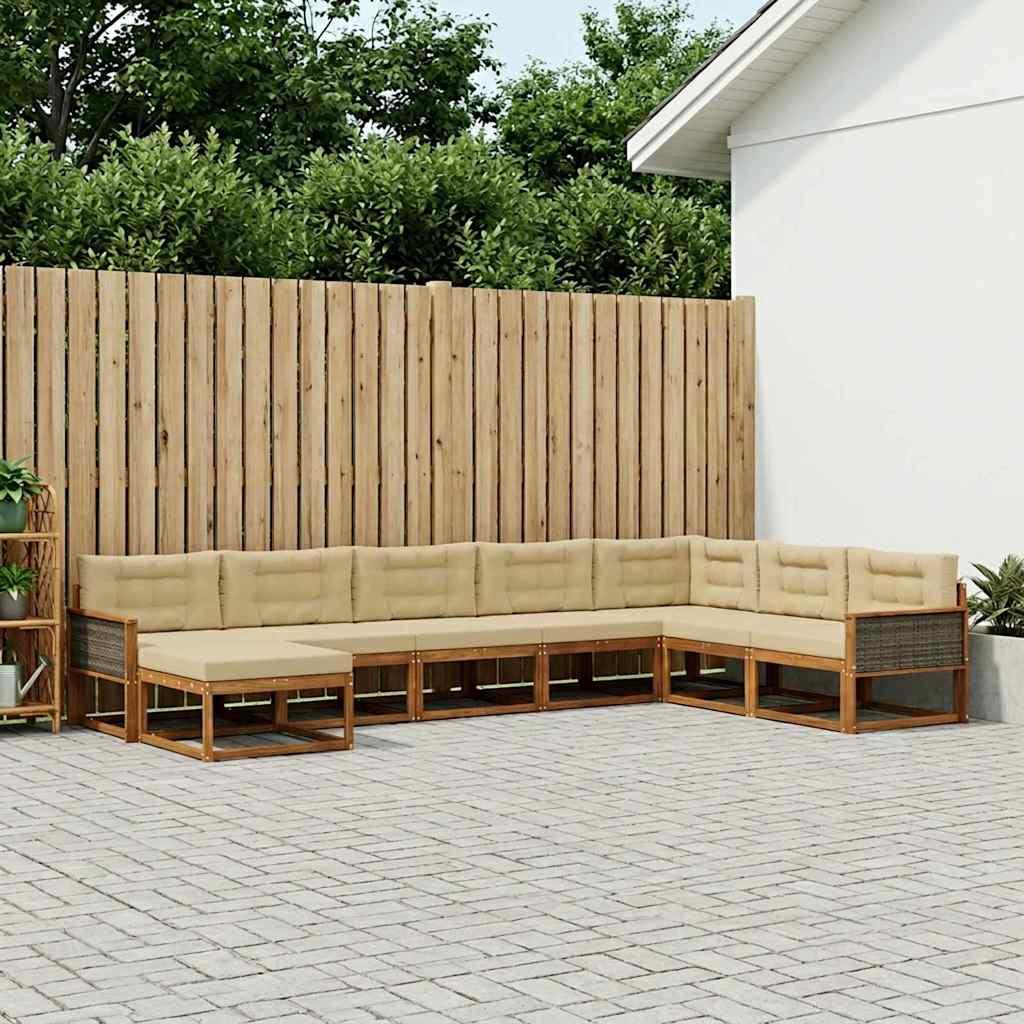Udendørs sofagruppe i akacietræ med puder, 8 dele - naturlig/beige