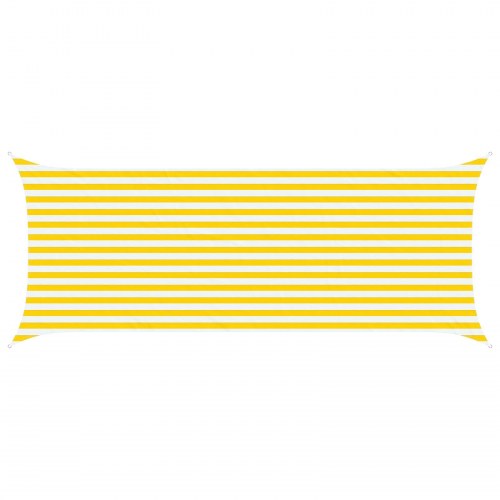 Solsejl rektangulært 5 × 2 m - gul/hvid stribet, polyester oxford