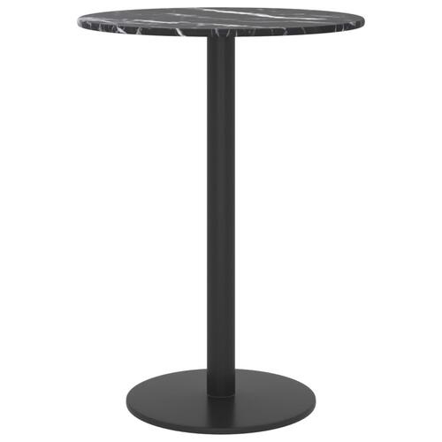 Bordplade Ø30x0,8 cm hærdet glas med marmordesign sort