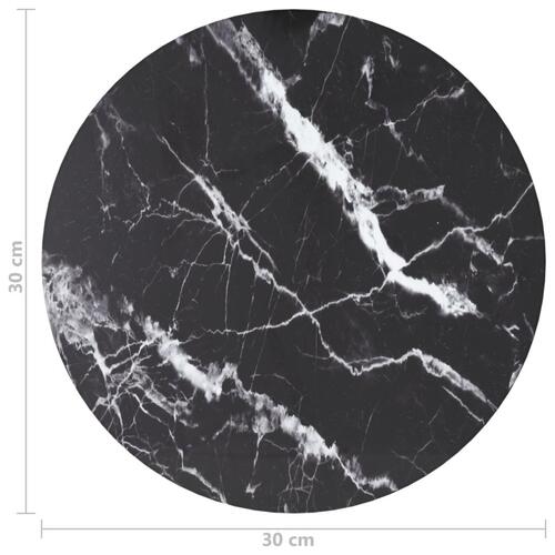 Bordplade Ø30x0,8 cm hærdet glas med marmordesign sort