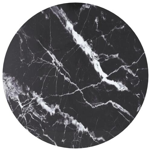 Bordplade Ø50x0,8 cm hærdet glas med marmordesign sort