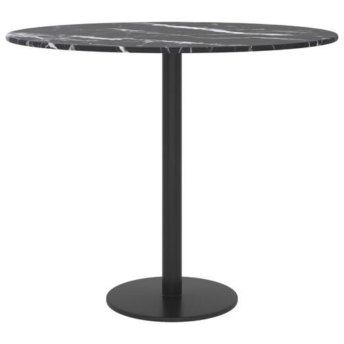 Bordplade Ø50x0,8 cm hærdet glas med marmordesign sort