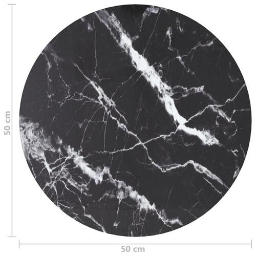 Bordplade Ø50x0,8 cm hærdet glas med marmordesign sort