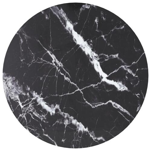 Bordplade Ø60x0,8 cm hærdet glas med marmordesign sort