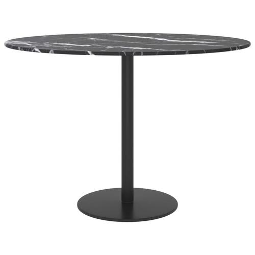 Bordplade Ø60x0,8 cm hærdet glas med marmordesign sort