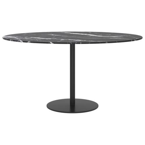 Bordplade Ø80x1 cm hærdet glas med marmordesign sort