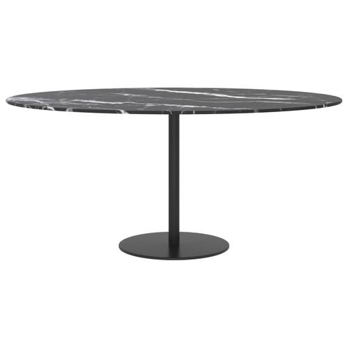 Bordplade Ø90x1 cm hærdet glas med marmordesign sort
