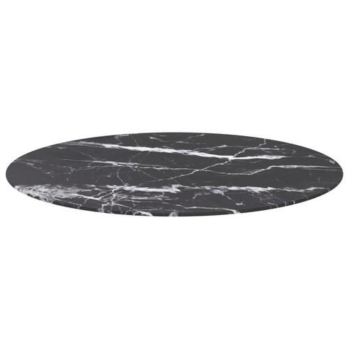 Bordplade Ø90x1 cm hærdet glas med marmordesign sort
