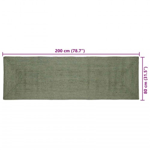Områdetæppe i jute - rektangulær løber 80 × 200 cm, olivengrøn