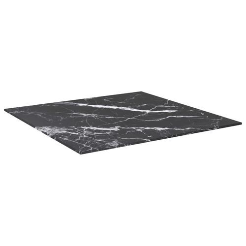Bordplade 60x60 cm 6 mm hærdet glas med marmordesign sort