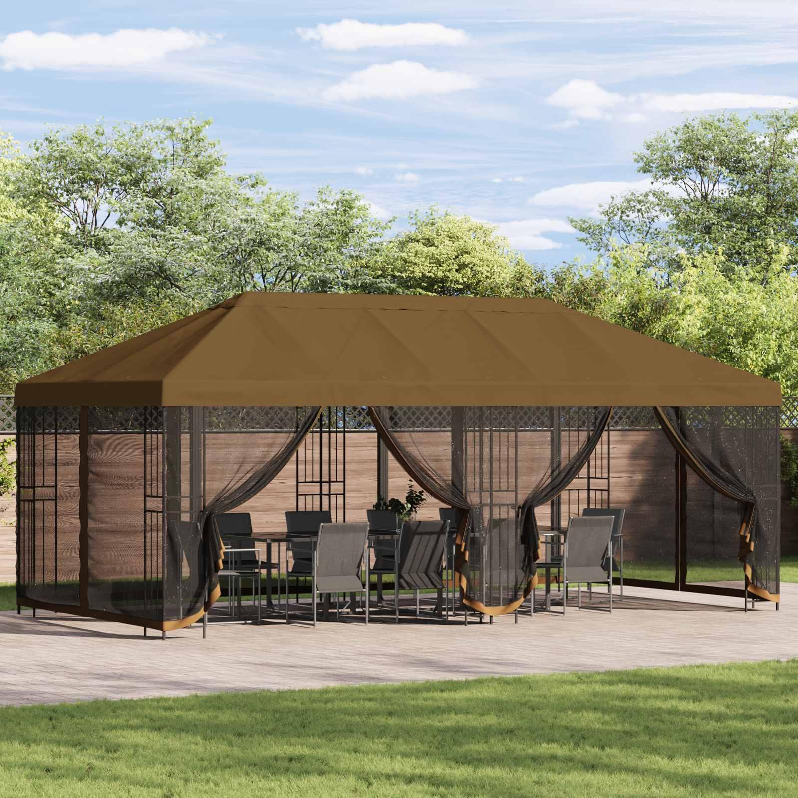 Pavillon med sidetapper 6 x 3 m Gråbrun Polyester og Stål 190 billede