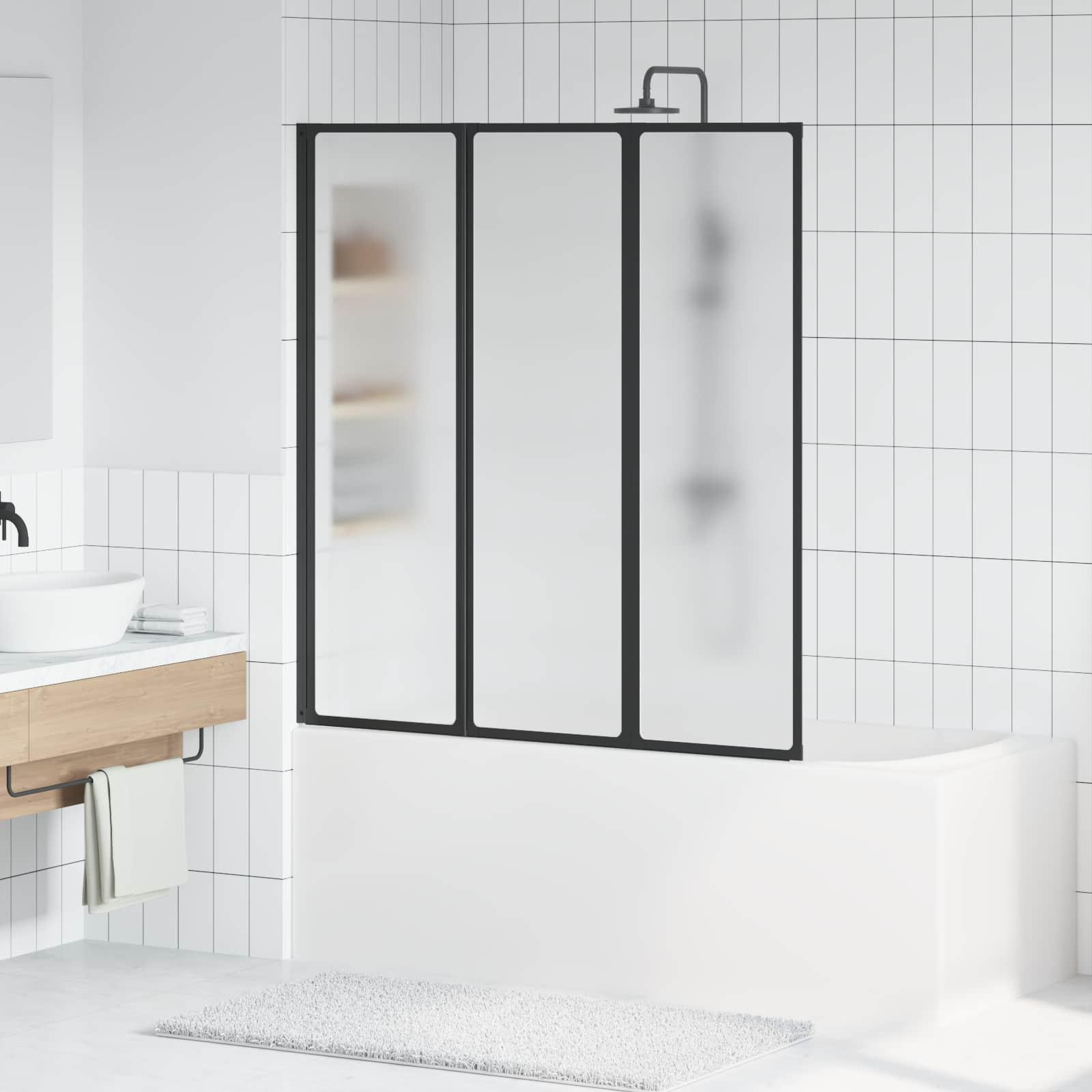 Foldbart bruseforhæng Sort og Fuldfroste 132 x 2 x 140 cm billede