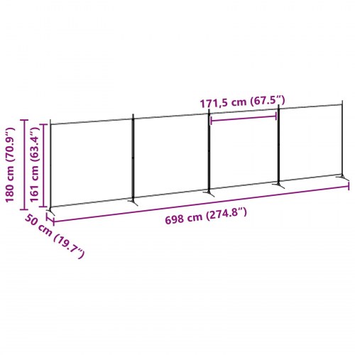 4-panel rumdeler i stof - beige, 698 × 180 cm