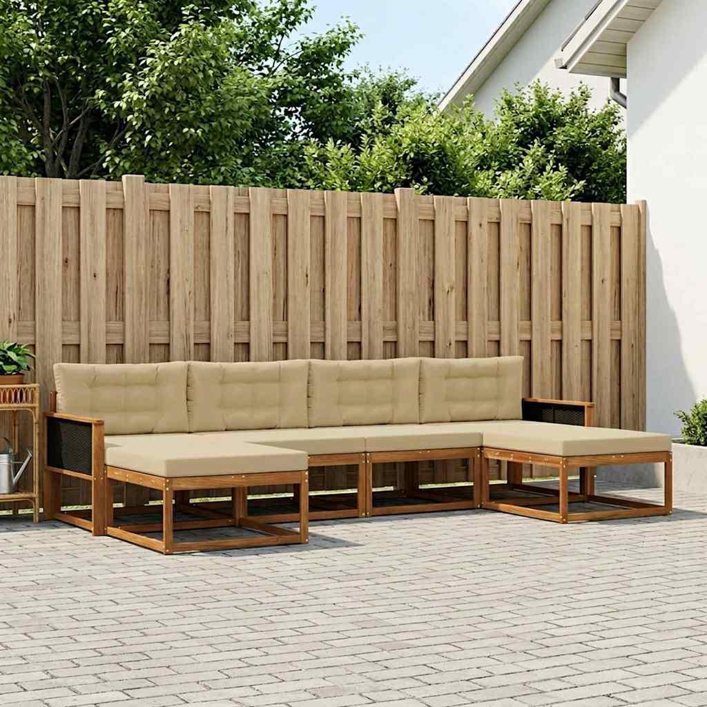 Udendørs sofagruppe med pude 6 stk Naturlig og Beige billede
