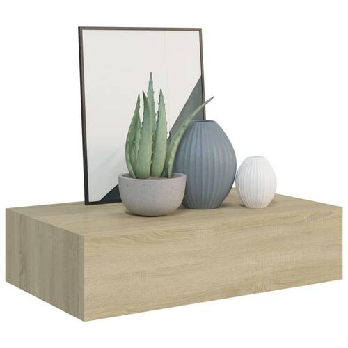 Væghylde med skuffe 40x23,5x10 cm MDF egetræsfarvet