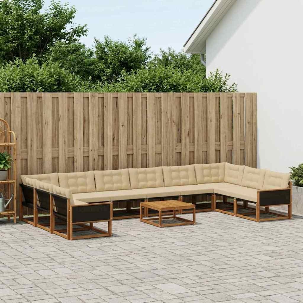 Udendørs sofagruppe med pude 11 stk Naturlig og Beige billede