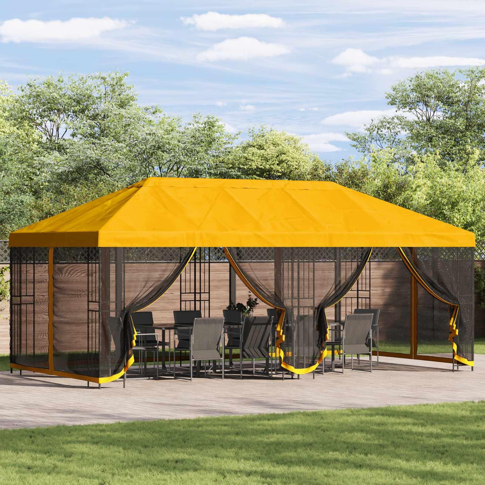 Pavillon med sidetapper 6 x 3 m Gul Polyester og Stål 190 billede