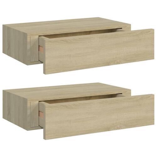 Væghylder med skuffer 2 stk. 40x23,5x10 cm MDF egetræsfarvet