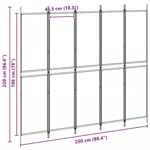 5-panel rumdeler i stof - beige, 250 × 220 cm, foldbar