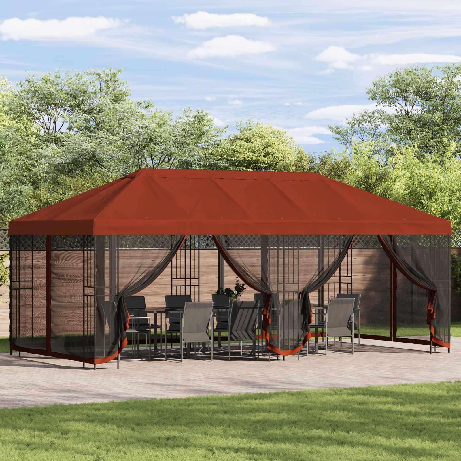 Pavillon med sidetapper 6 x 3 m Terrakotta Polyester og Stål billede