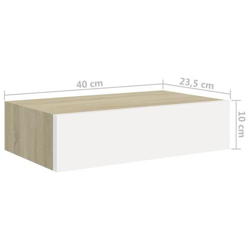 Hylder med skuffe 2 stk. 40x23,5x10 cm MDF egetræsfarve og hvid