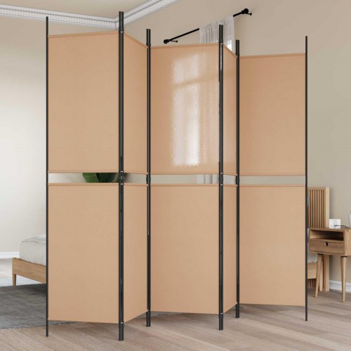 5-panel rumdeler i stof - beige, 250 × 200 cm, foldbar