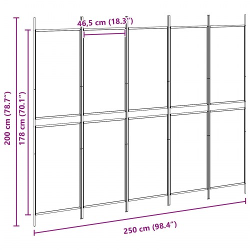 5-panel rumdeler i stof - beige, 250 × 200 cm, foldbar