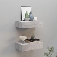 Hylder med skuffe 2 stk. 40x23,5x10 cm MDF betongrå