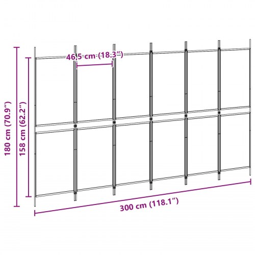 Rumdeler med 6 paneler - beige stof, 300 × 180 cm, foldbar