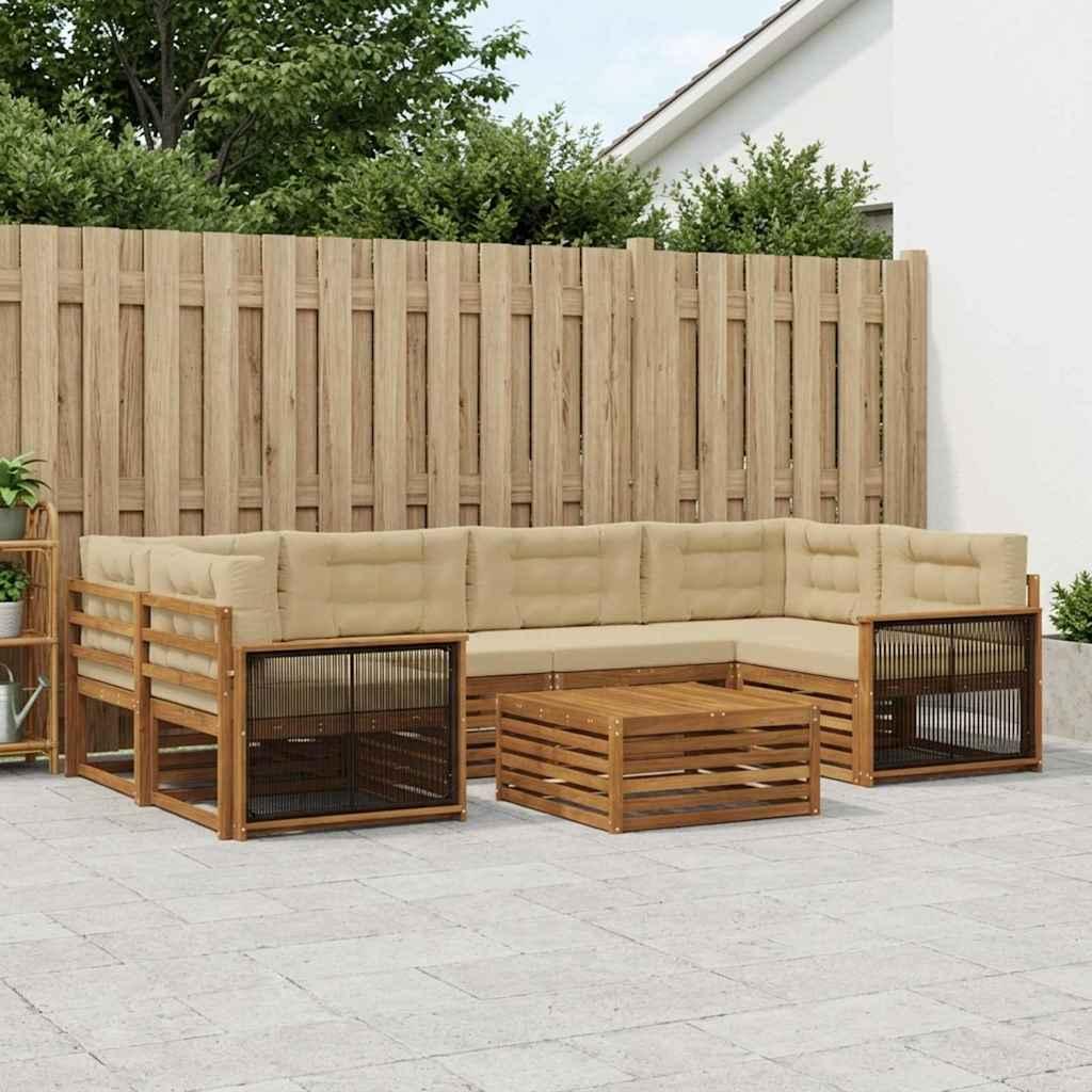 Udendørs sofagruppe i akacietræ med beige puder - 7 dele