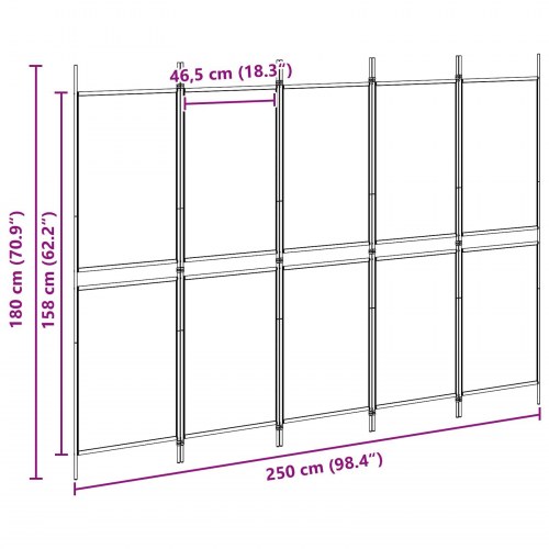 5-panel rumdeler i stof - beige, 250 × 180 cm