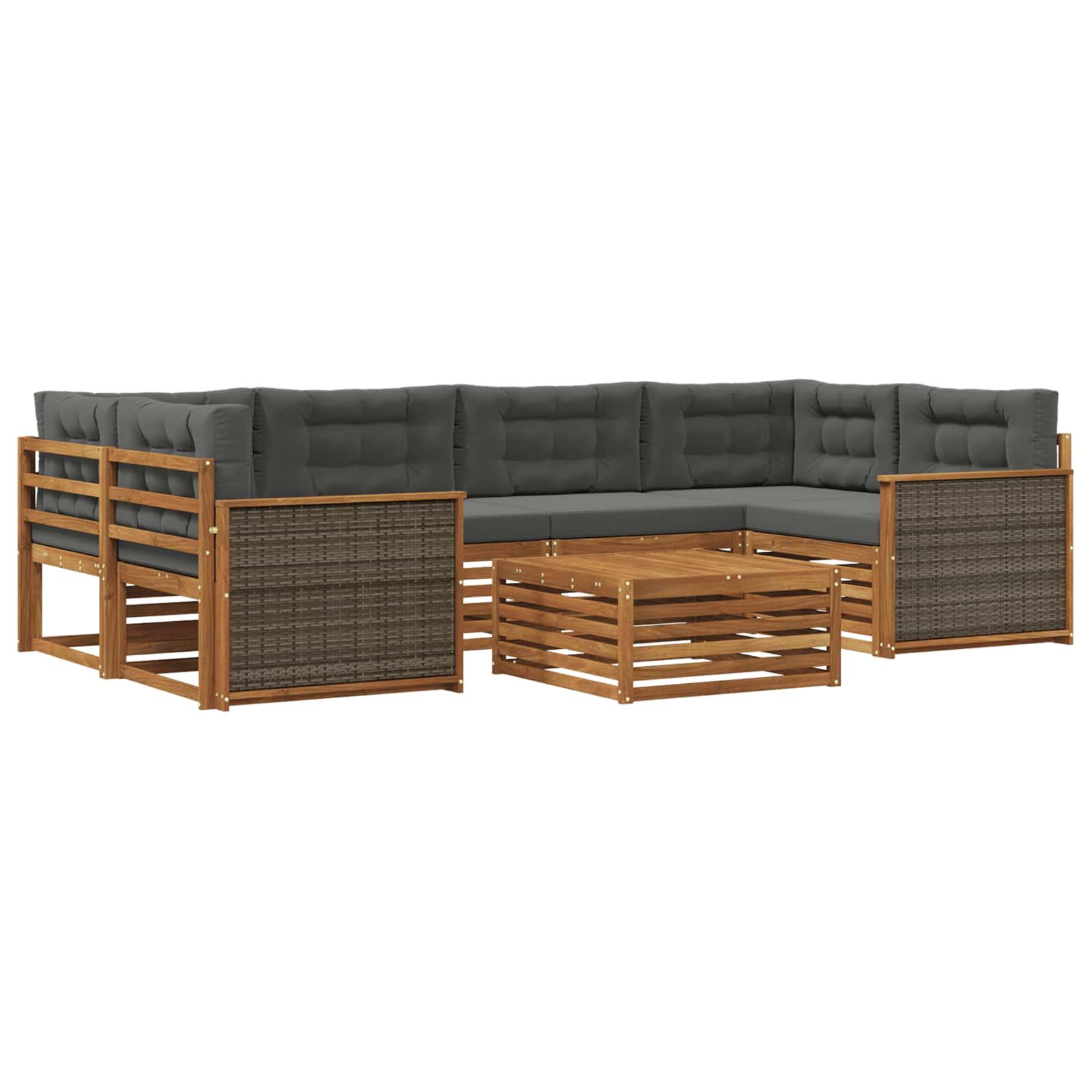 Udendørs sofagruppe i akacietræ med puder, 7 dele - naturlig/antracit