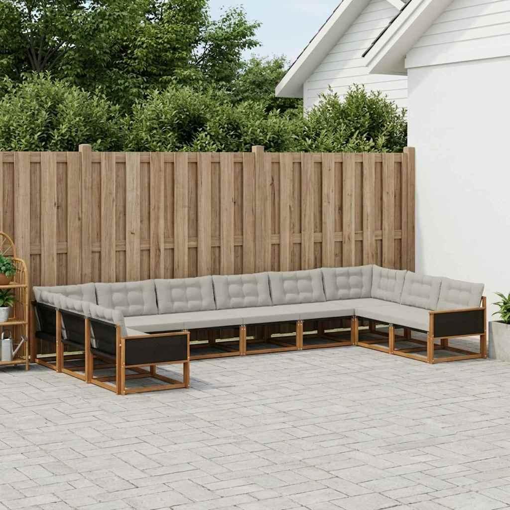 Udendørs sofagruppe med pude 10 stk Naturfarvet og lysegrå billede