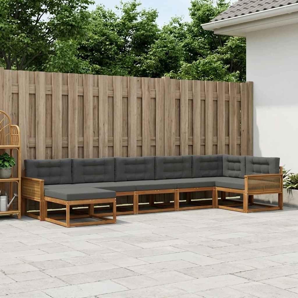 Udendørs sofagruppe i akacietræ med puder, 7 dele - naturlig/antracit