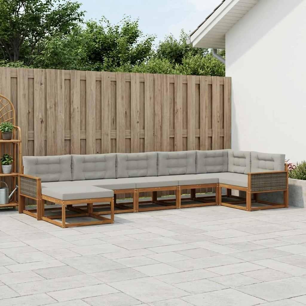 Udendørs sofagruppe med puder, 7 dele - naturfarvet/lysegrå modulsofa til terrasse og have billede