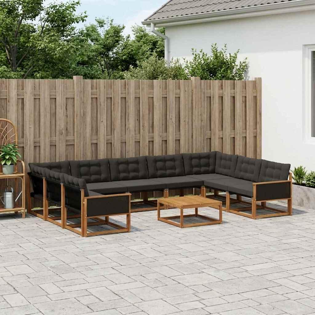 Udendørs sofagruppe med pude 10 stk Naturfarvet og sort billede