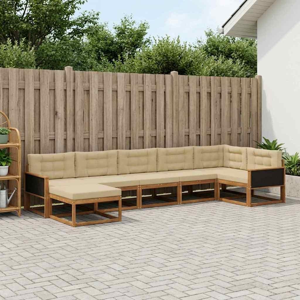 Udendørs sofagruppe i akacietræ med puder, 7 dele - naturlig/beige