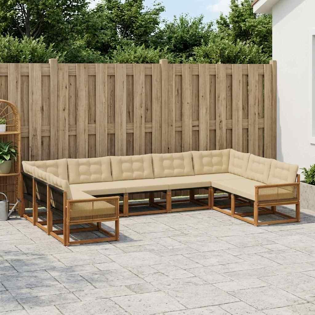 Udendørs sofagruppe i akacietræ med puder - 9 dele, naturlig/beige
