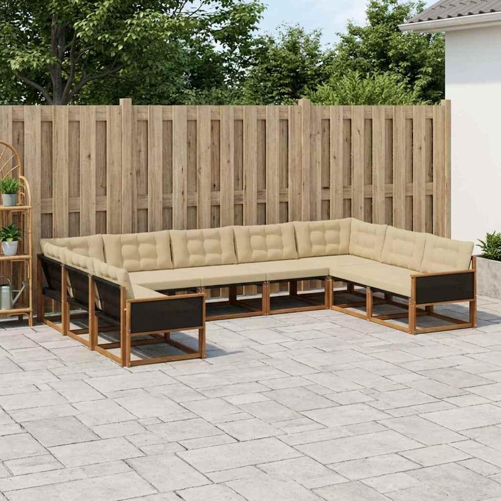 Udendørs sofagruppe i akacietræ med puder, 9 dele - naturlig/beige
