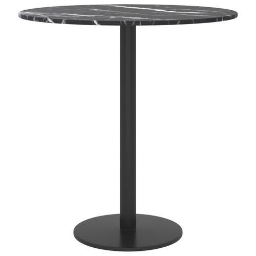 Bordplade Ø40x0,8 cm hærdet glas med marmordesign sort