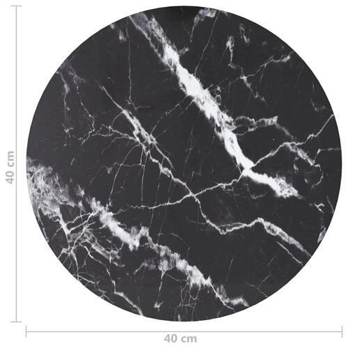 Bordplade Ø40x0,8 cm hærdet glas med marmordesign sort