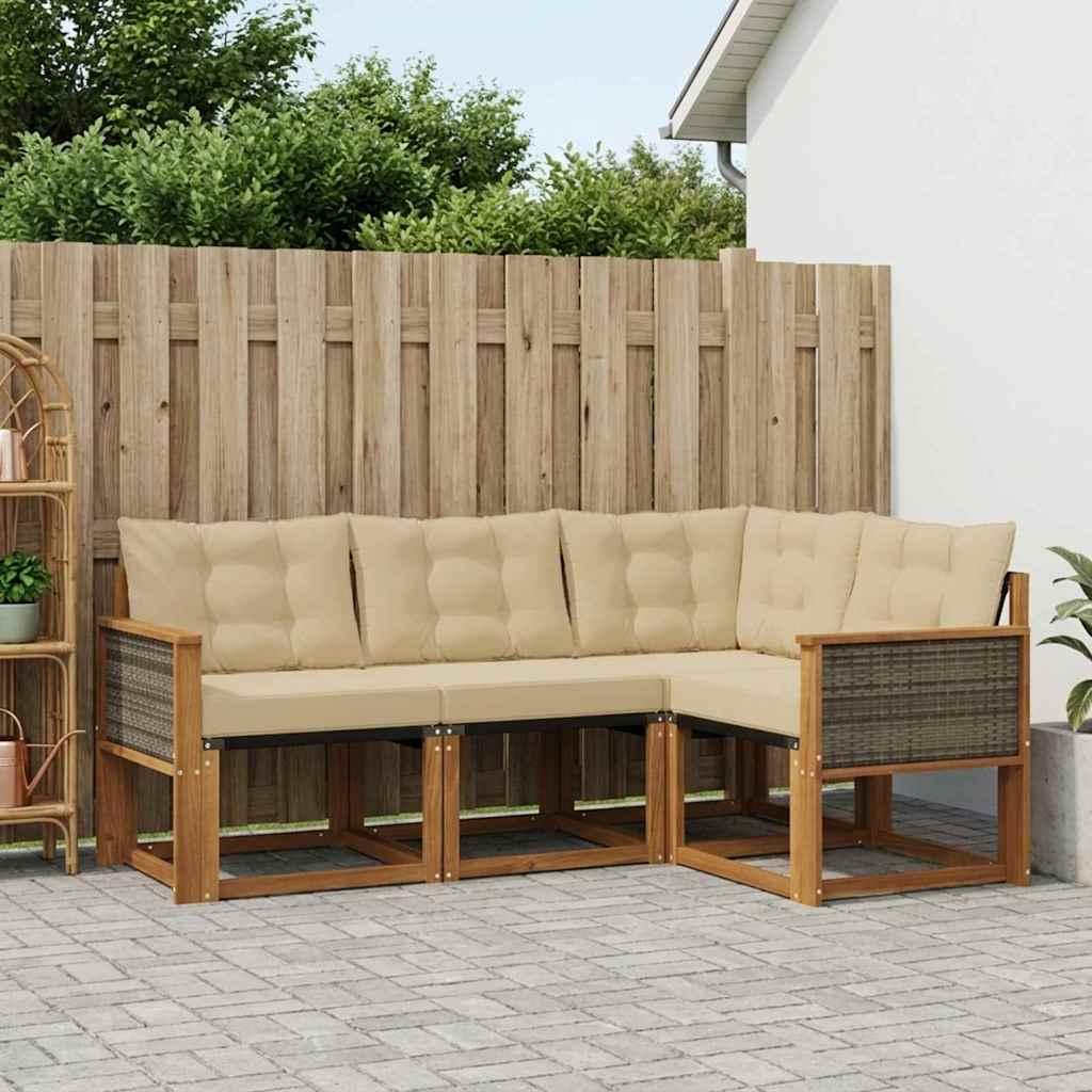 Udendørs sofagruppe med pude 4 stk Naturlig og Beige billede