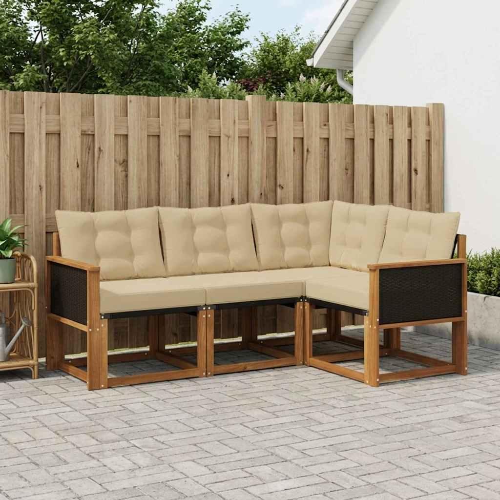 Udendørs sofagruppe med pude 4 stk Naturlig og Beige billede