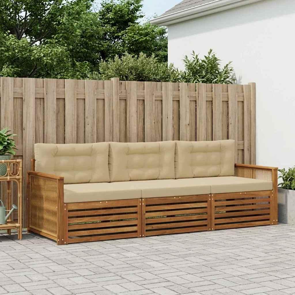 Udendørs sofagruppe i akacietræ med puder - 3 dele, naturlig/beige