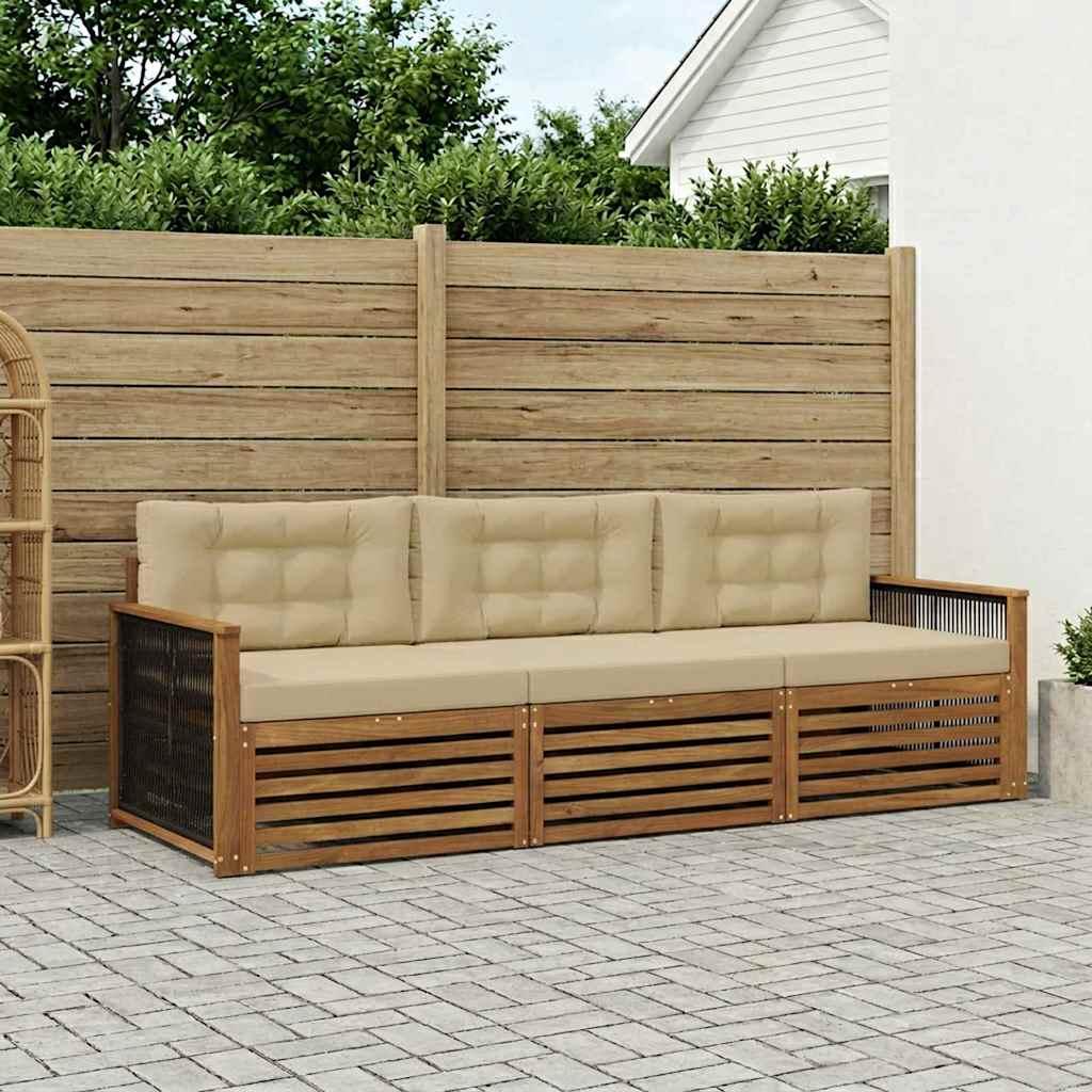 Udendørs sofagruppe med pude 3 stk Naturlig og Beige billede