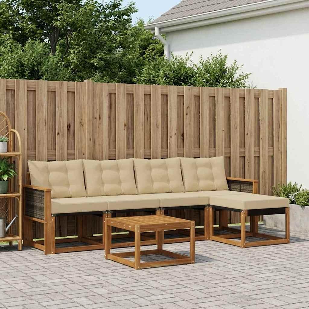 Udendørs sofagruppe med pude 6 stk Naturlig og Beige billede