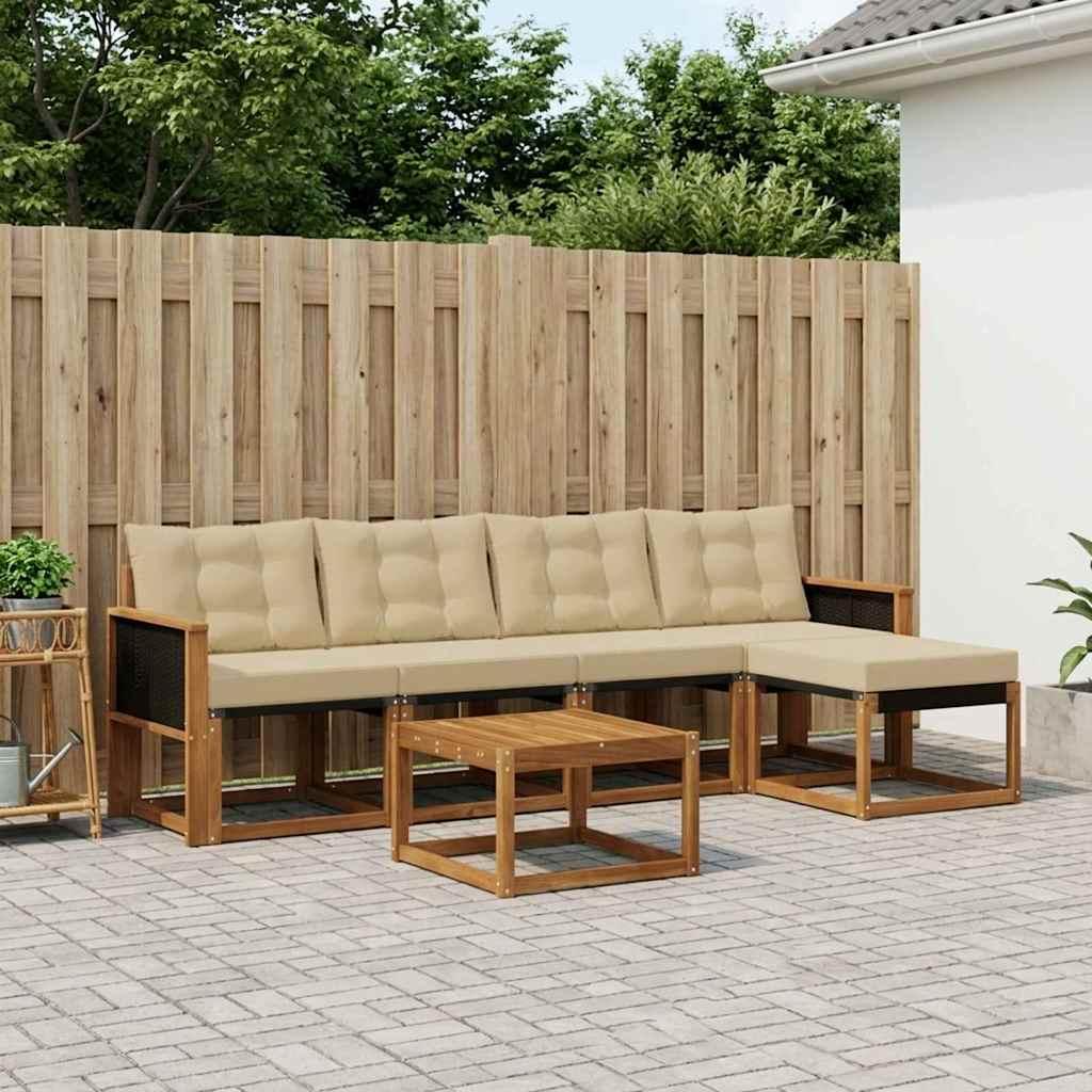Udendørs sofagruppe med pude 6 stk Naturlig og Beige billede