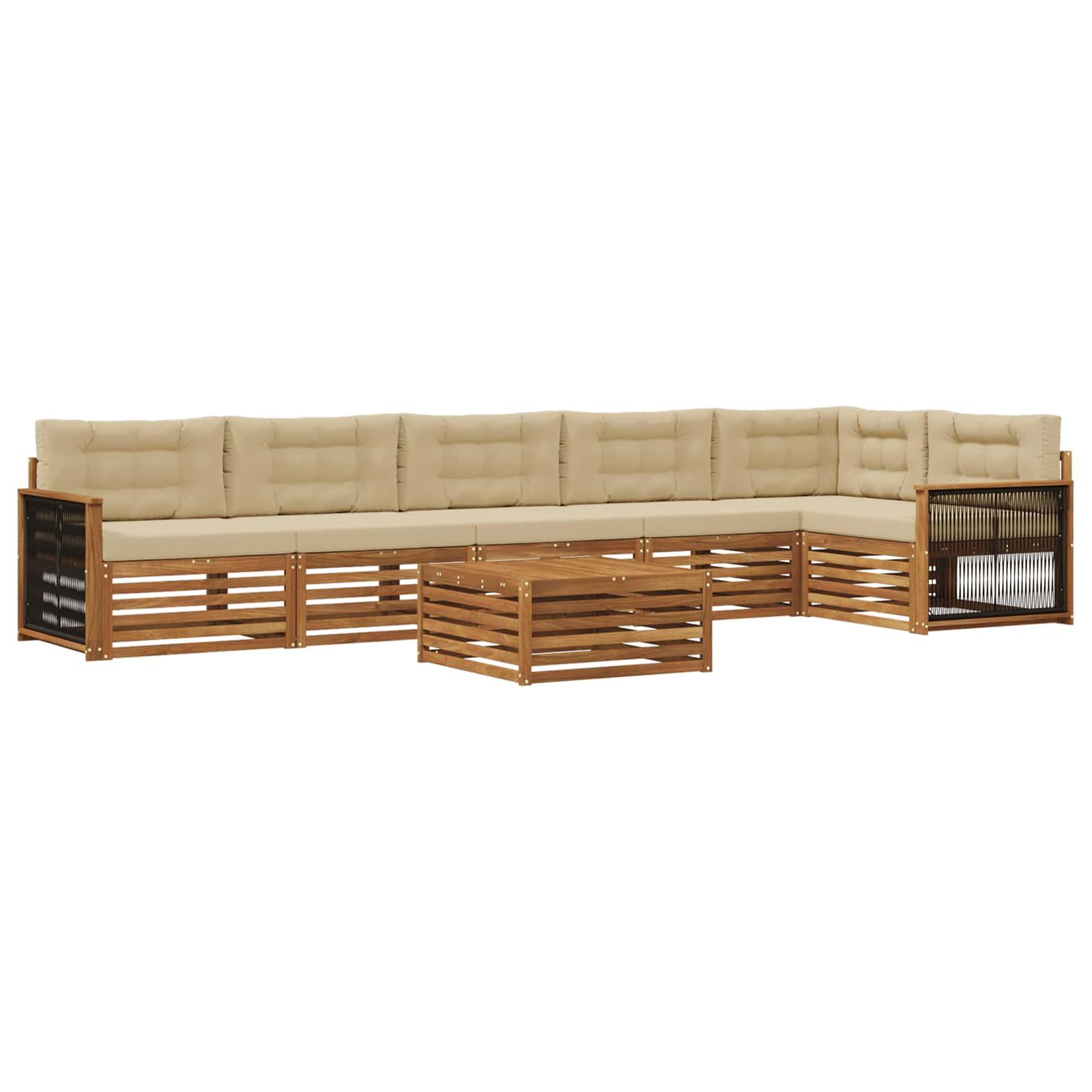Udendørs sofagruppe i akacietræ m. puder - 7 dele, naturlig/beige