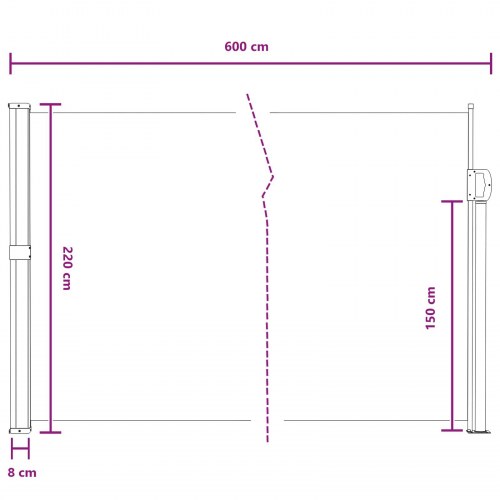 Udtrækkelig side-markise - grå 600 × 220 cm, polyester