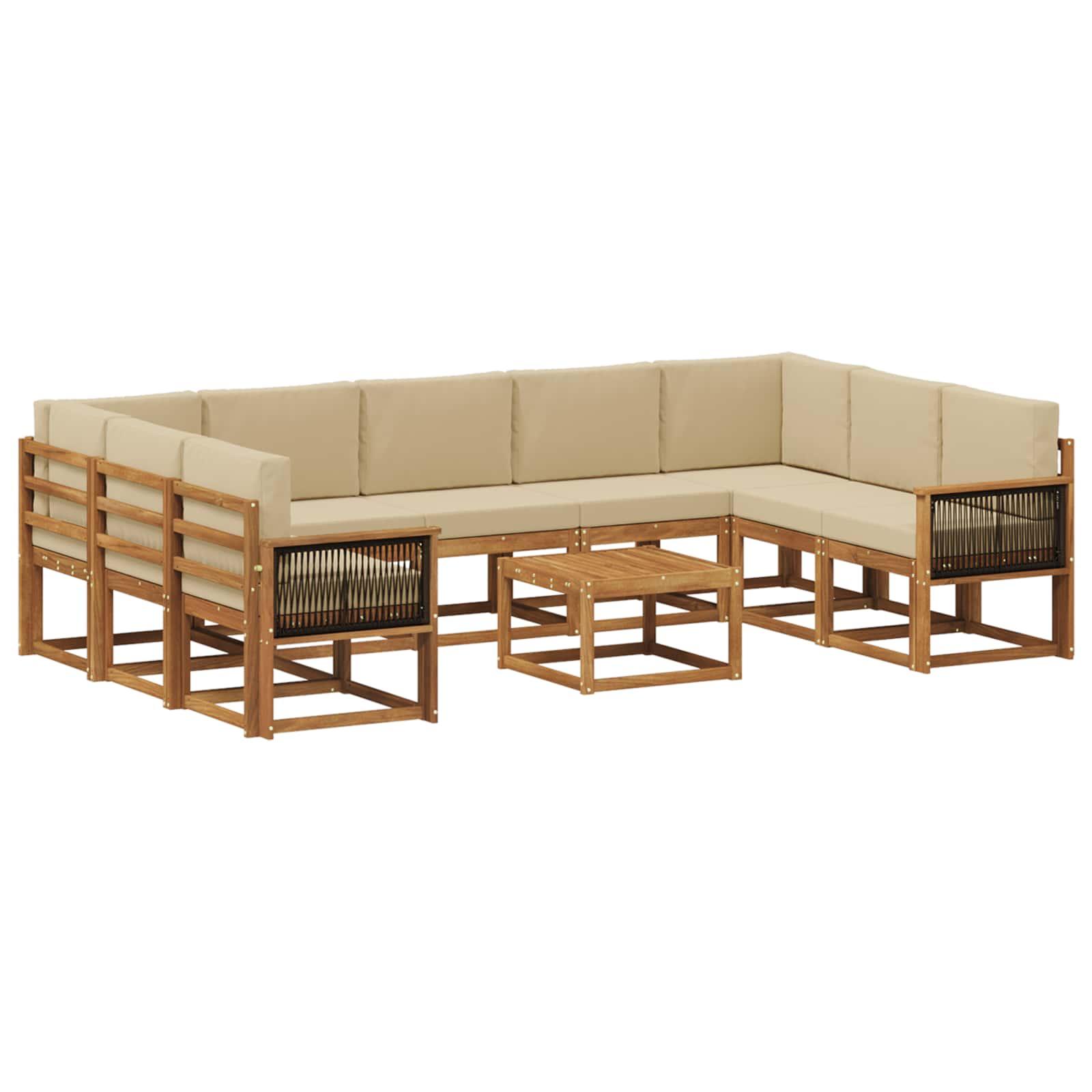 Udendørs sofagruppe 10 stk Naturlig og Beige Massivt Akacietræ billede